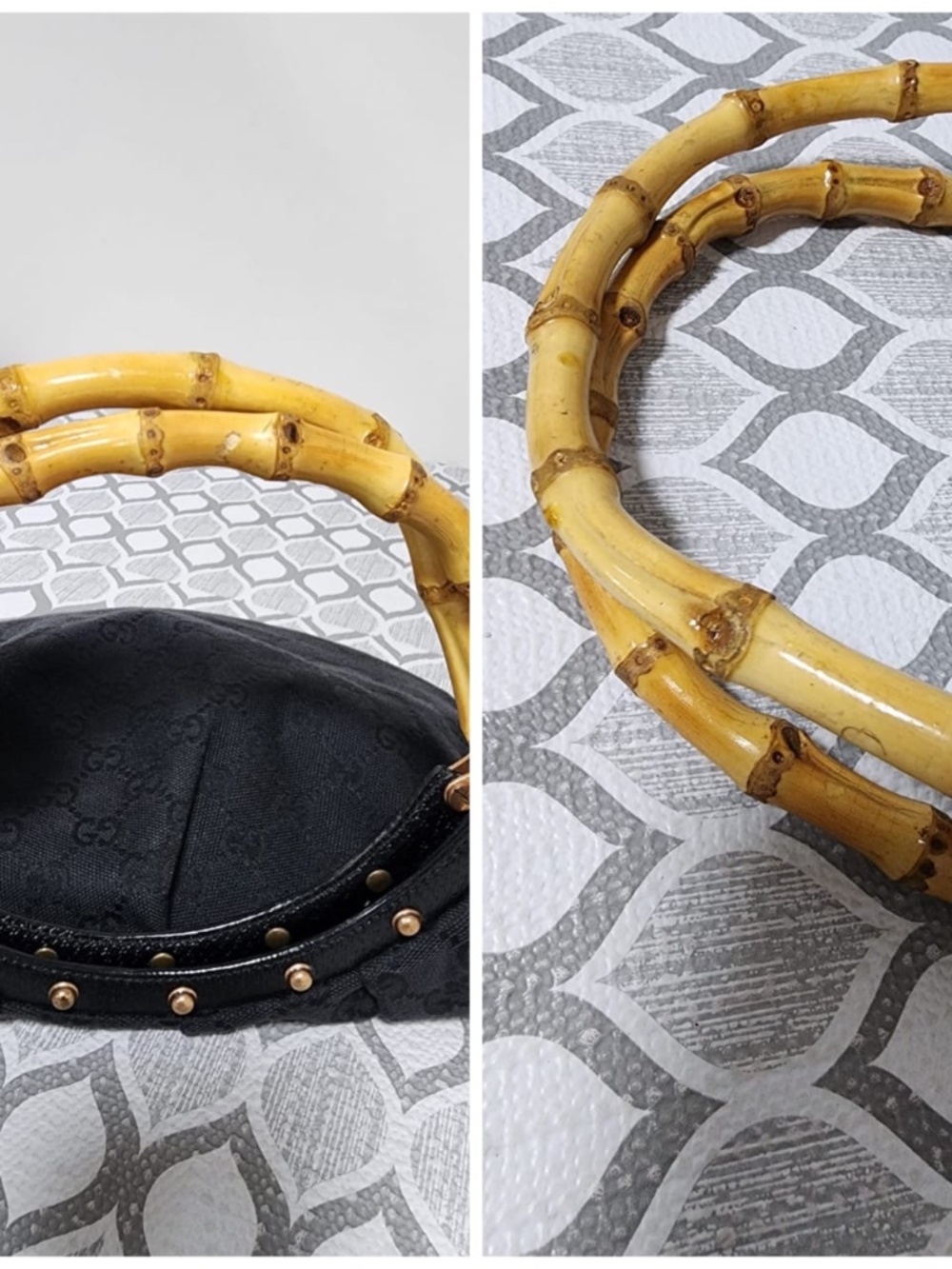 Authentic Gucci Bamboo Canvas Hobo Bag Black - Picture 5 of 9